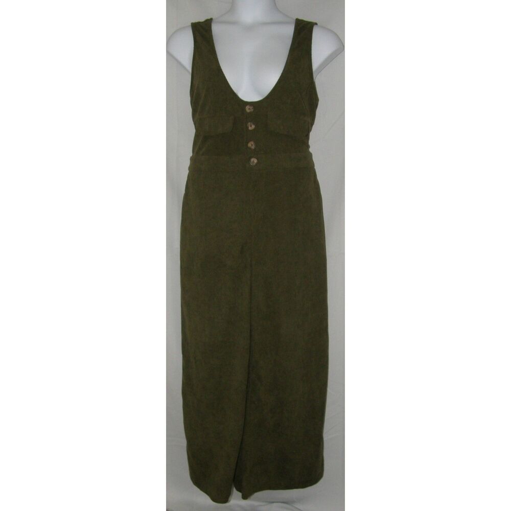 CIDER Army Green Sz XL Casual Wear Soft Corduroy Wide Leg Overalls Jumpsuit NEW